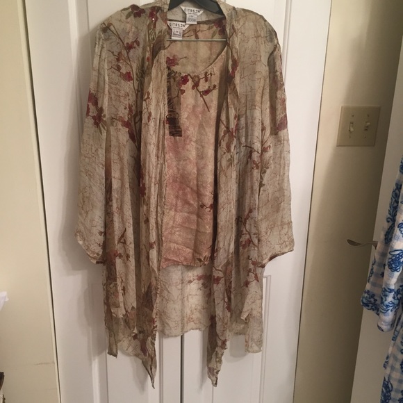 Citron Tops - Citron silk Autumn Tank + Open Kimono 2XL